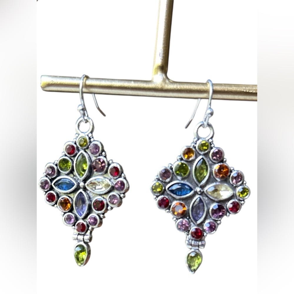 New Multicolor Gemstone Silver Dangle Earrings - image 5